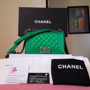 Chanel boy irridescent green small bag